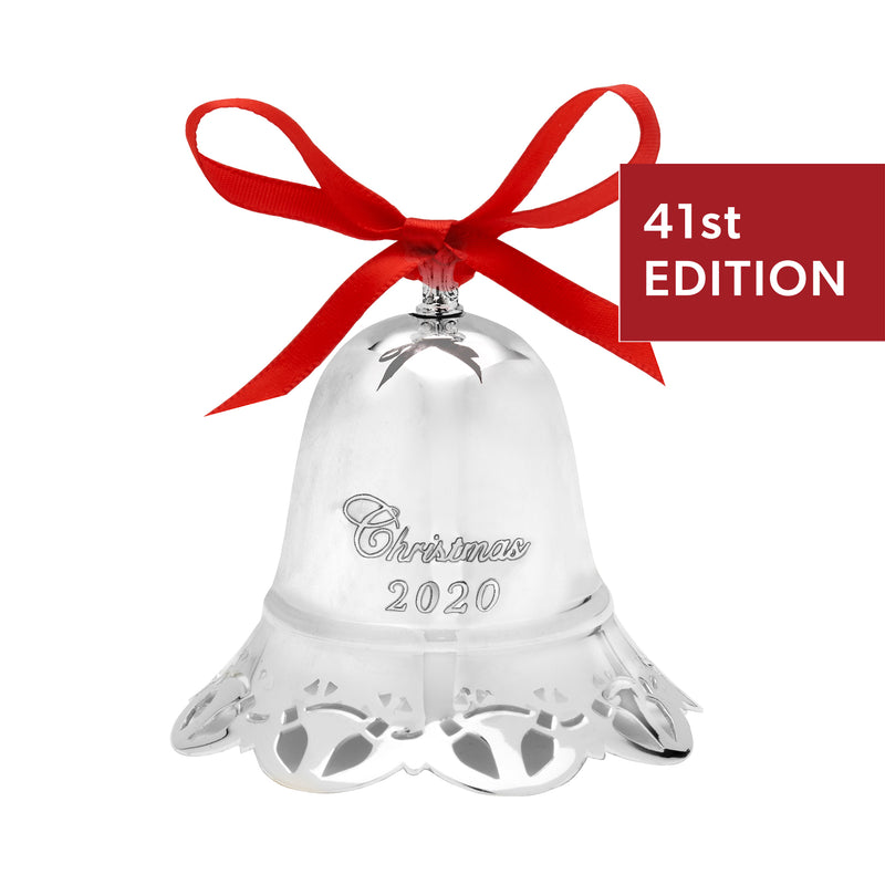 Towle silver plate musical bell ornament with red ribbon, engraved Christmas 2020