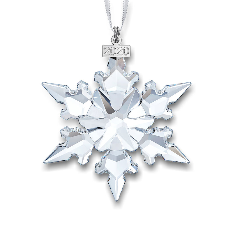 Swarovski crystal 2020 snowflake ornament with faceted clear design and hanging loop