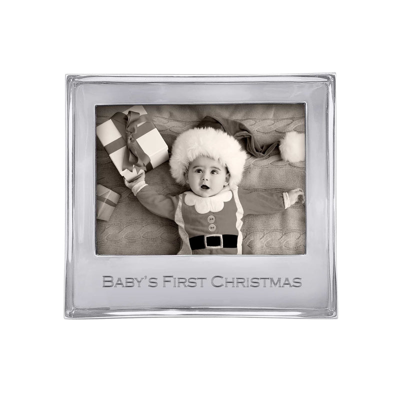 Mariposa baby’s first Christmas 5x7 photo frame with silver border and text plaque