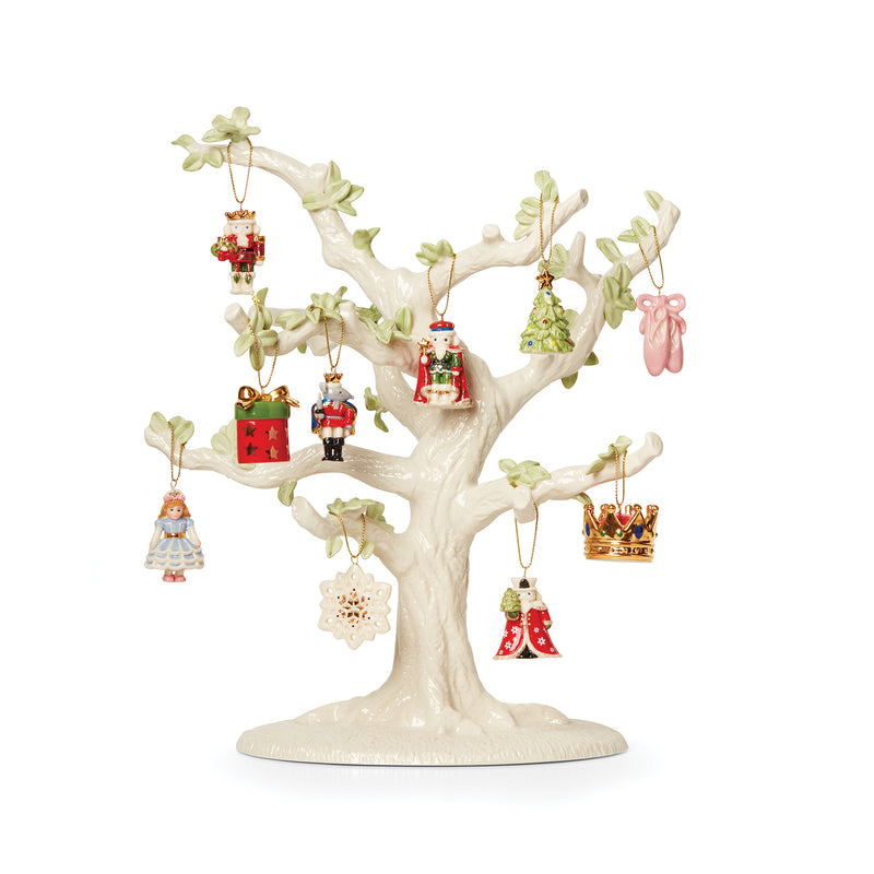 Lenox Nutcracker mini ornament set with white display tree and 10 hanging character ornaments