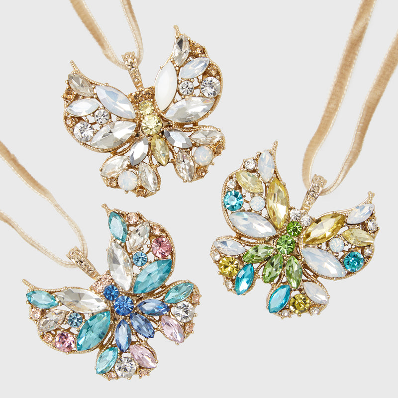 Pastel butterfly ornament set of 3 with jeweled rhinestone butterflies, hanging