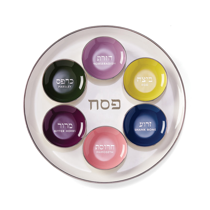 Seder plate with six round condiment cups and Hebrew labels, Kate Spade New York Oak Street