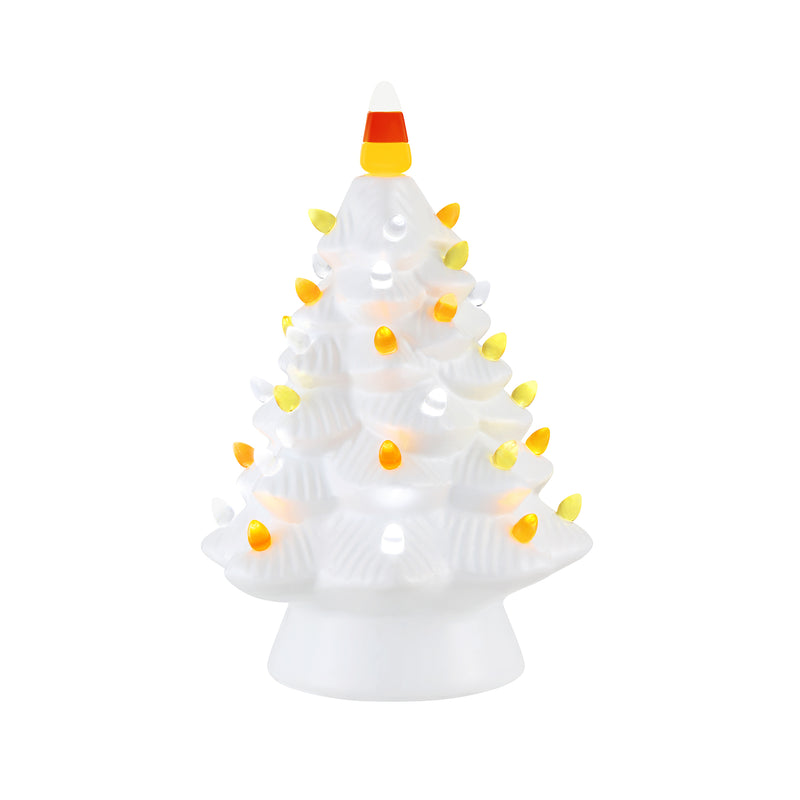 Mr. Halloween white ceramic Halloween tree with candy corn topper