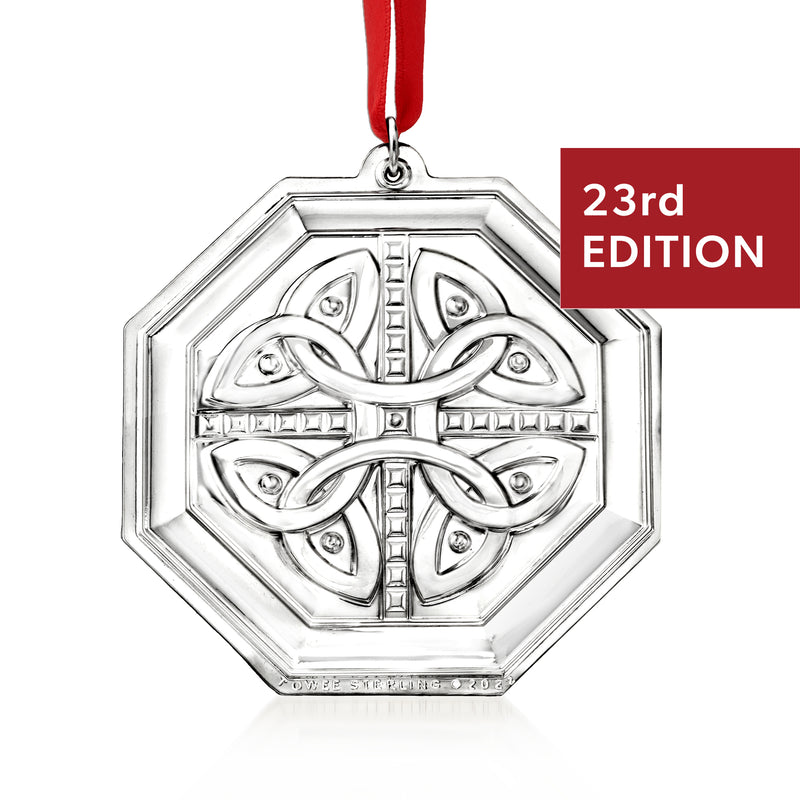 Towle sterling silver Celtic ornament, 23rd edition, octagonal design with red ribbon