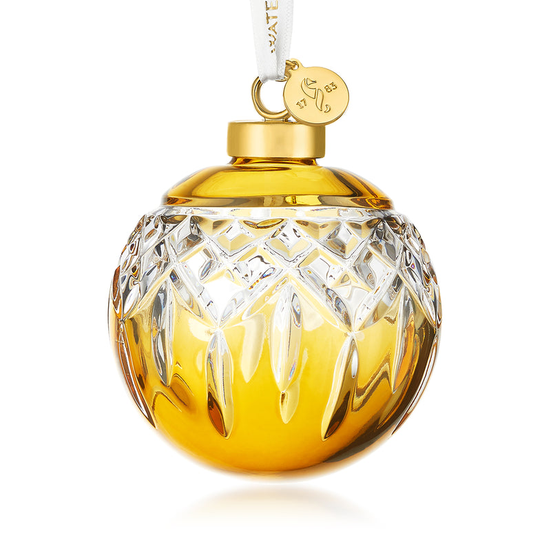 Waterford Crystal 2022 Lismore amber ball ornament with faceted glass design