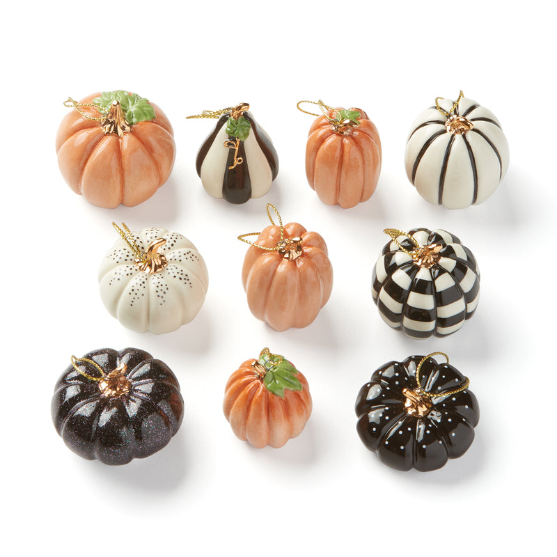 Set of 10 mini pumpkin ornaments, mixed colors with gold accents