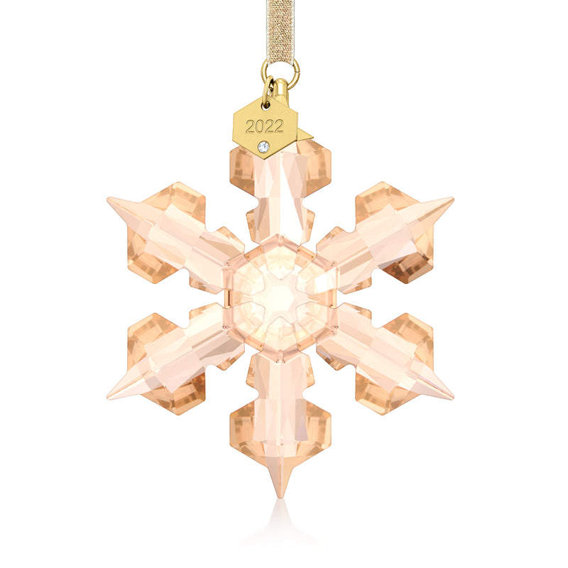 Golden crystal snowflake ornament with 2022 tag and hanging loop