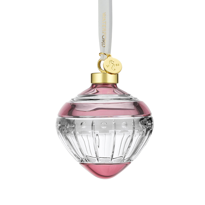 Waterford Crystal rose ornament with pink glass globe and gold hanging loop