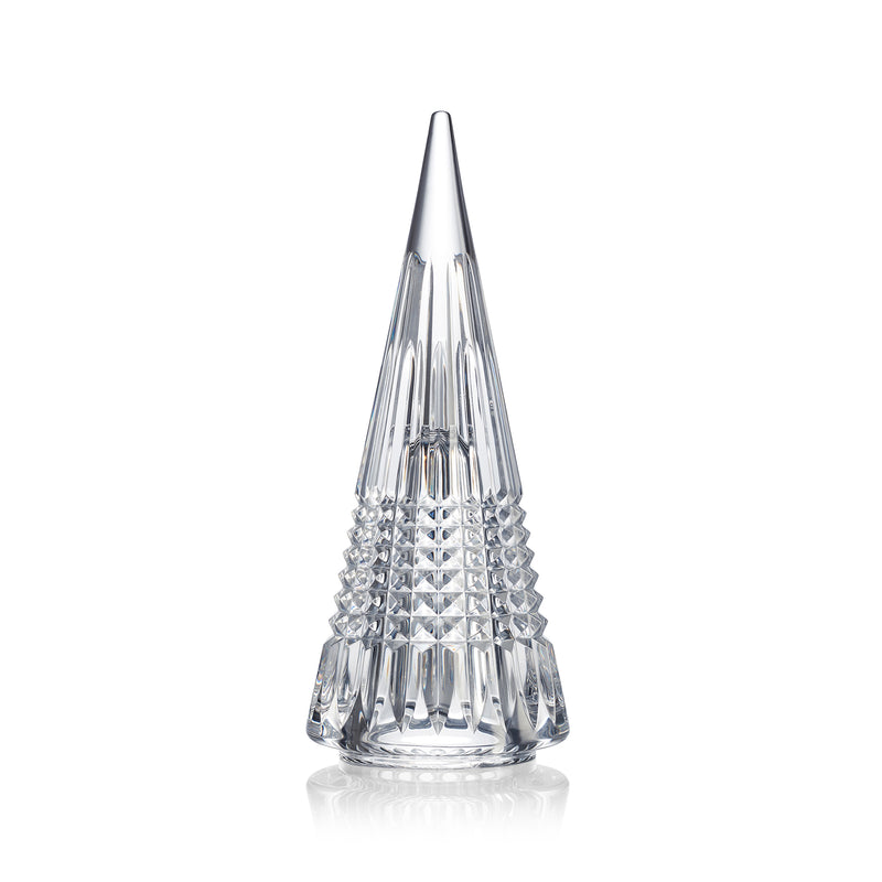 Waterford Crystal standing tree figurine, clear cut-crystal cone with faceted texture