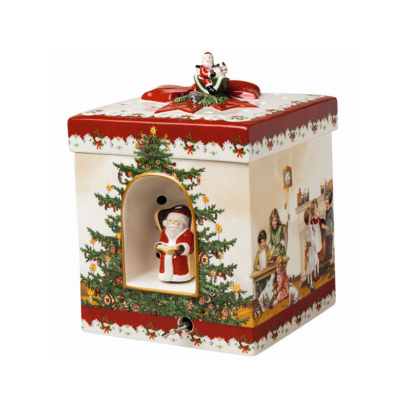 Villeroy & Boch square music box with Santa figure, red holiday design