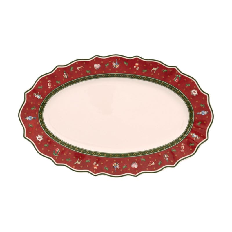 Villeroy & Boch Toy's Delight medium oval platter, red with green holiday border