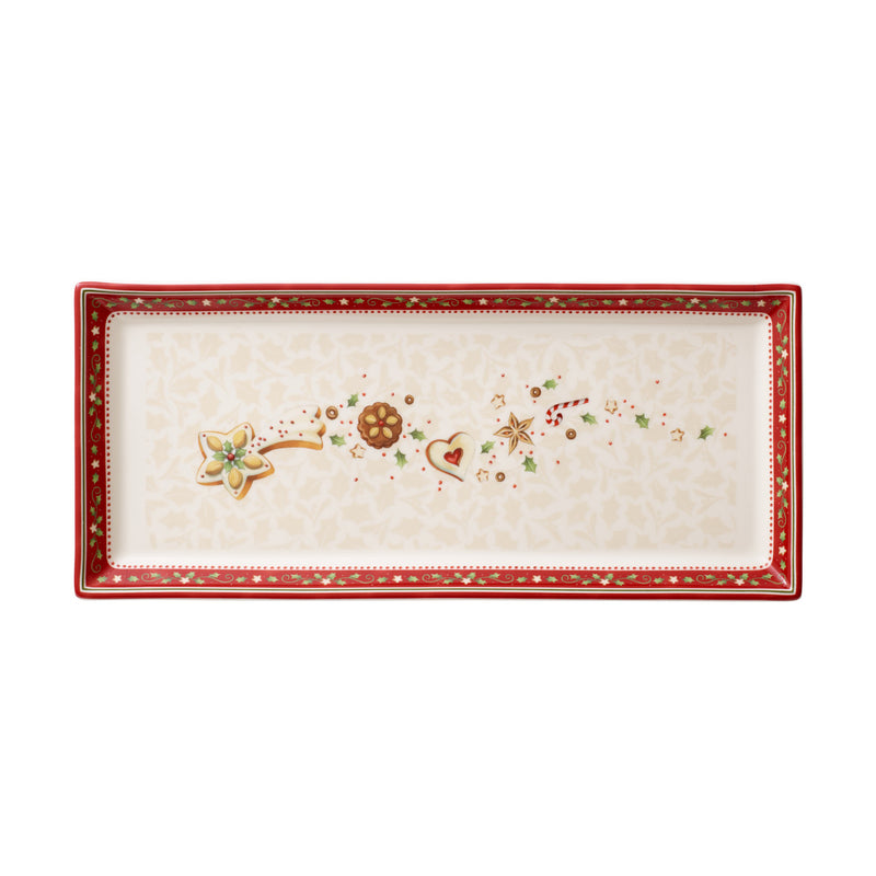 Villeroy & Boch rectangular cake plate with red border and winter bakery motif
