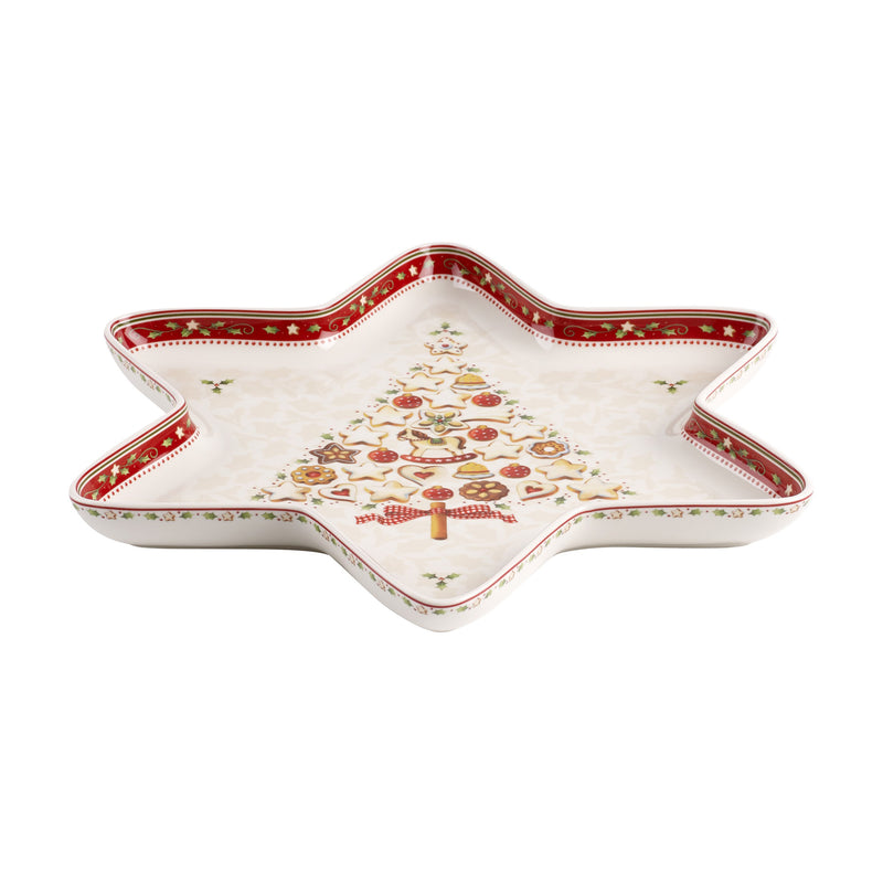 Villeroy & Boch large star bowl in white with red trim and festive village scene