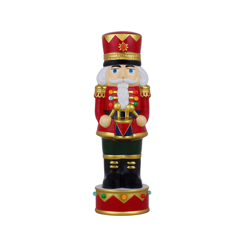 Ceramic nutcracker drum figurine, red uniform with tall hat and black boots