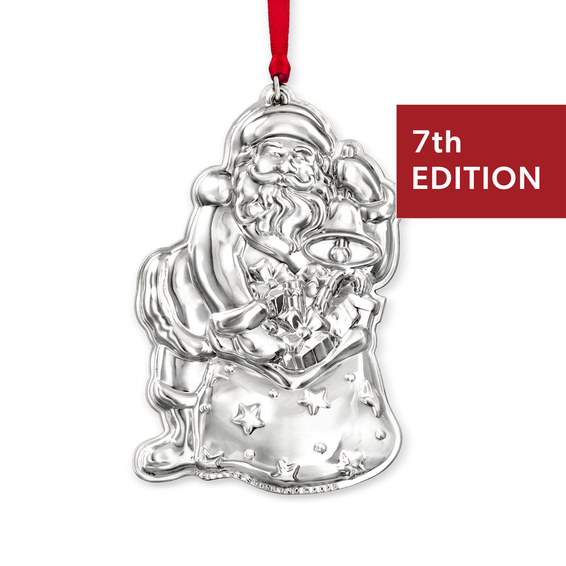 Wallace sterling silver Santa ornament (7th edition) with hanging red ribbon