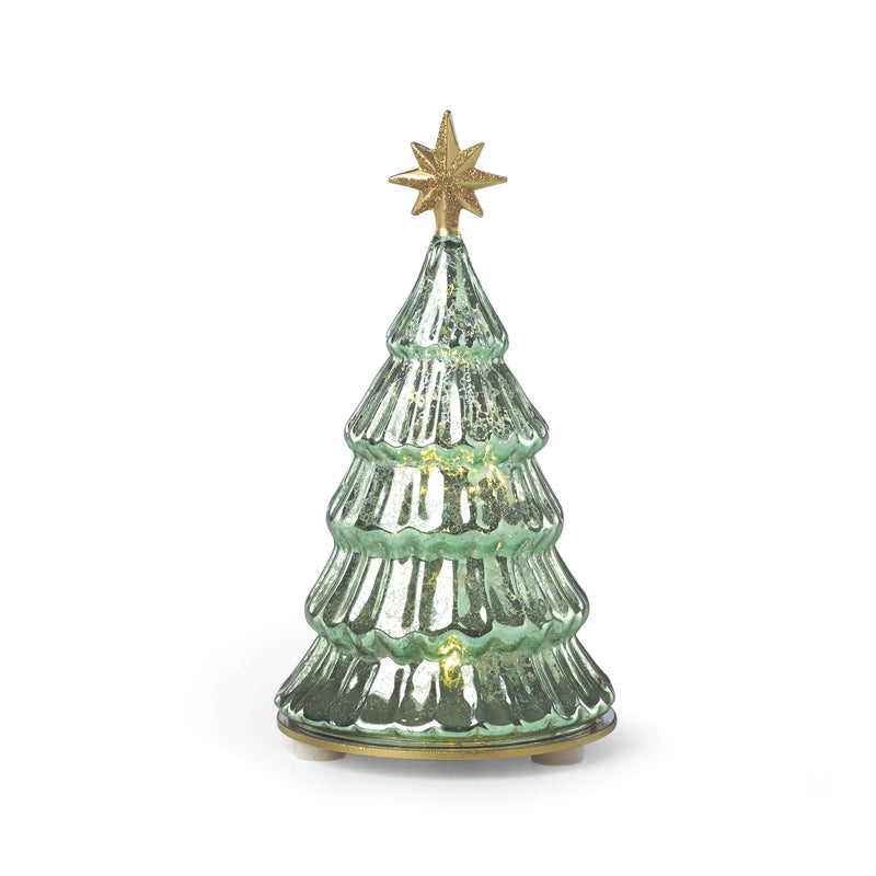 Lenox glass pine tree figurine with green layered tree and gold star topper