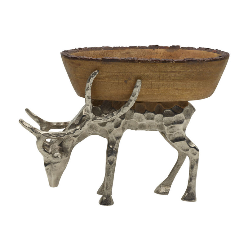 Fitz and Floyd Woodgrove stag centerpiece bowl with rustic brown bowl and bronze-tone stag legs