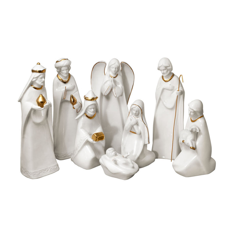 Mikasa 8-pc porcelain nativity set of 8 white figurines with gold accents