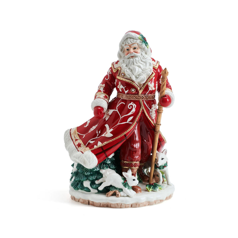 Fitz and Floyd Santa earthenware figurine, red coat, painted beard, candy cane, snowy base