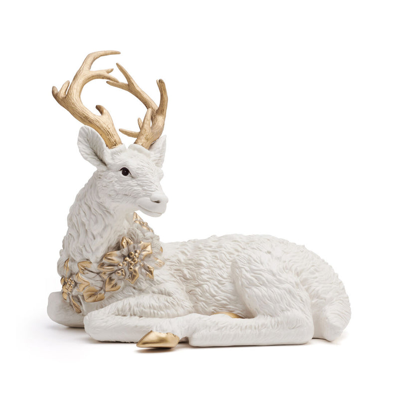 Fitz and Floyd Bonita resting deer earthenware figurine, cream with gold details