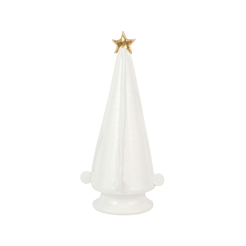 White ceramic Christmas tree with star topper and scalloped base.
