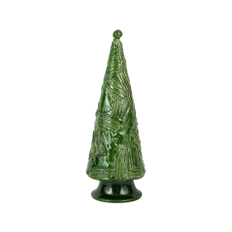 Vietri Foresta ceramic large tree, glossy green textured surface with ridged trunk
