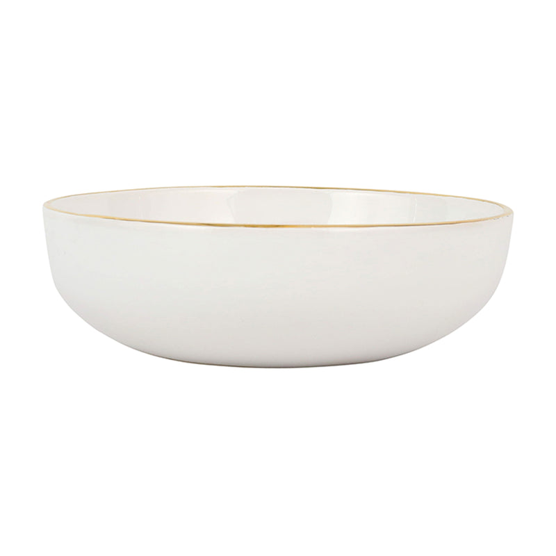 Ceramic pasta bowl in white with thin gold rim