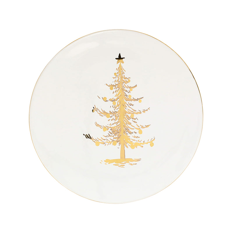 Vietri Medici Natale ceramic Christmas tree tart plate, white with gold tree design