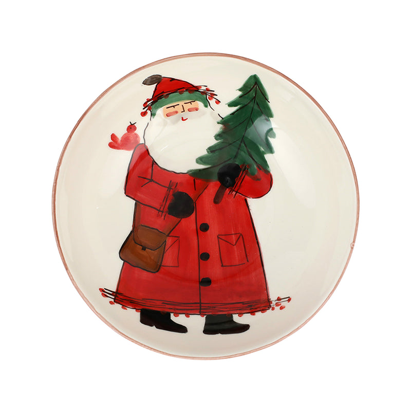 Vietri Old St. Nick medium ceramic serving bowl with Santa and Christmas tree design