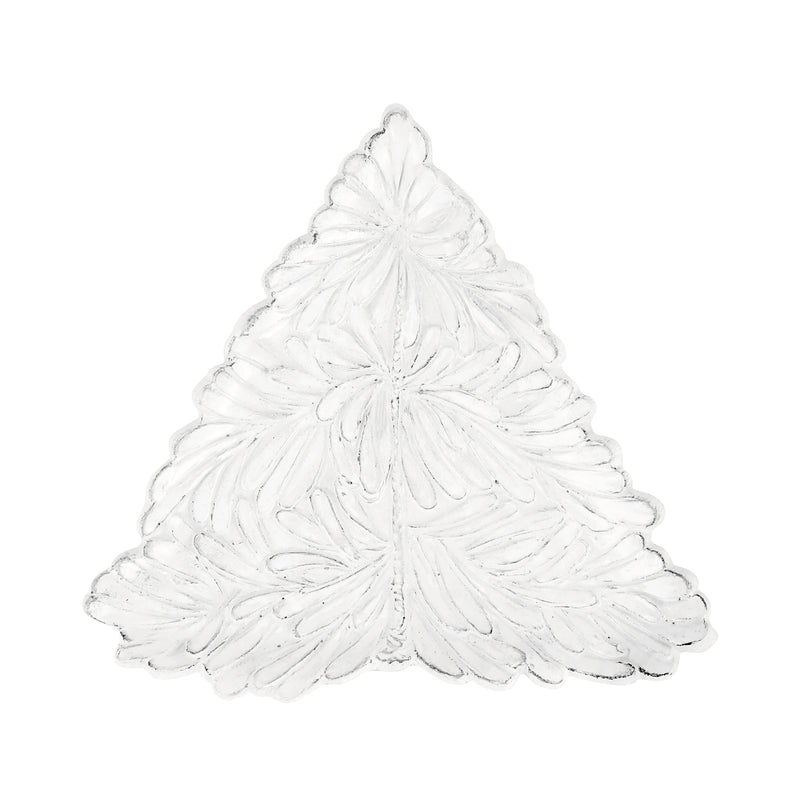 White figural tree plate with embossed holiday design