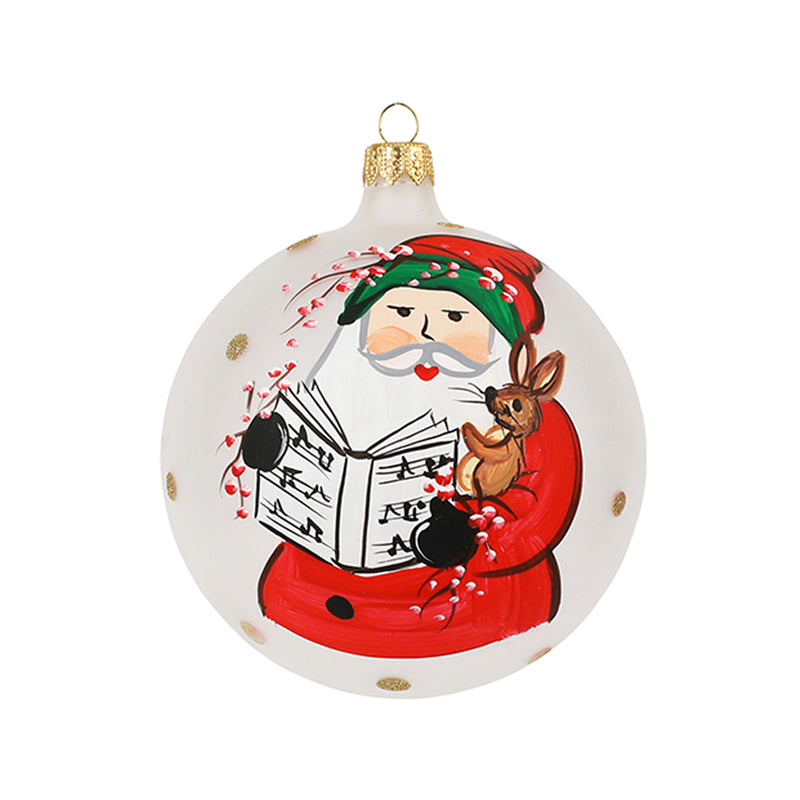 Vietri Old St. Nick Christmas ornament, red-and-white Santa with reindeer, hanging loop