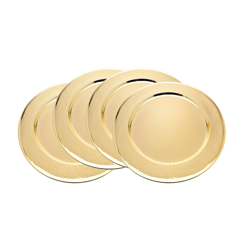 Goldtone hammered round charger plates set of 4, stacked view