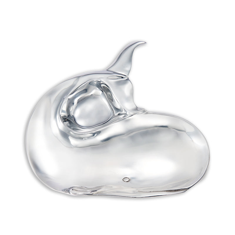 Mariposa whale-shaped polished silver serving piece with handle and recessed top