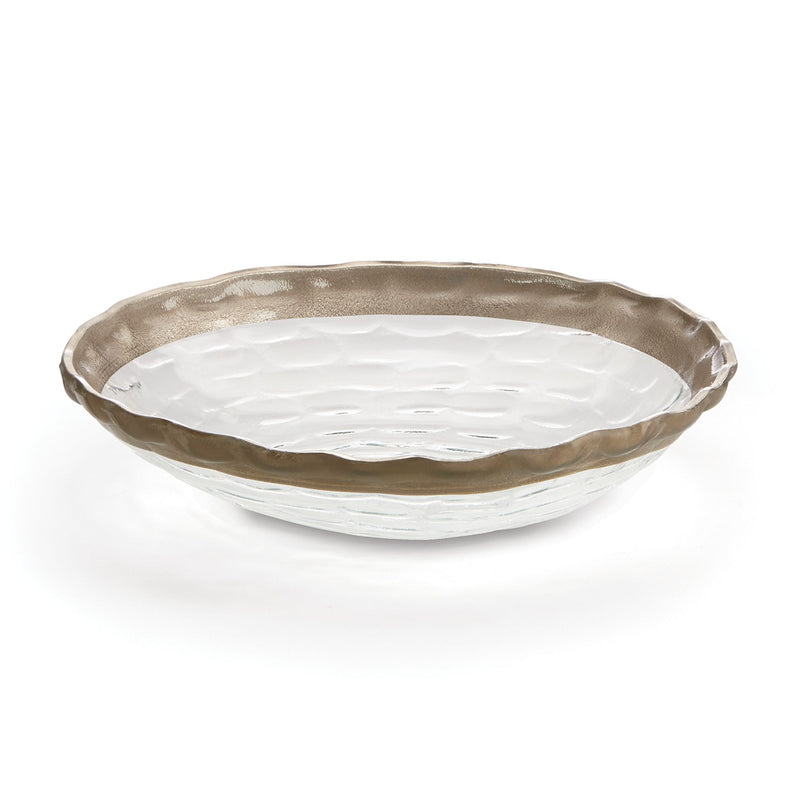 Crystal medium shallow bowl with platinum-colored rim, clear glass interior
