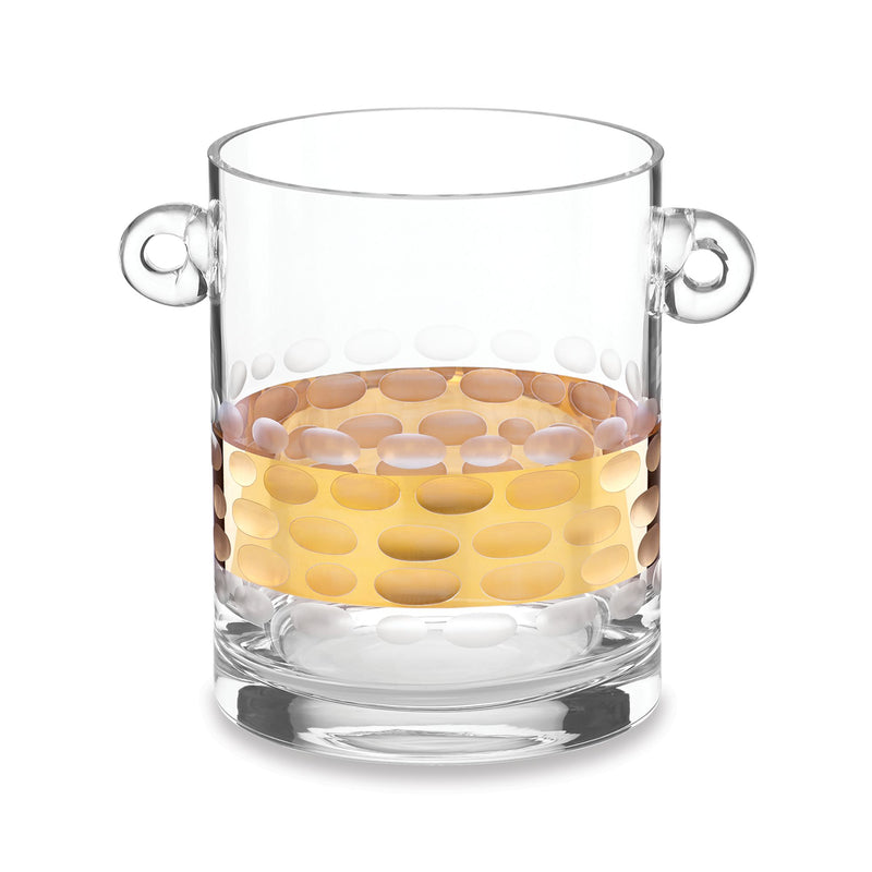 Clear glass ice bucket with bubble pattern and two side handles