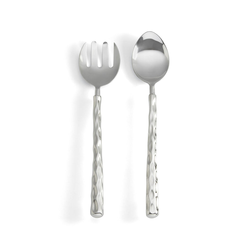 Stainless steel salad servers set with platinum finish, fork and spoon ends, twisted handles