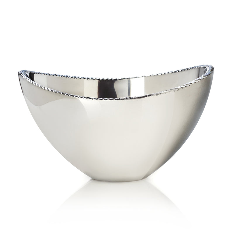 Nambe braid serving bowl, shiny silver metal with braided rim