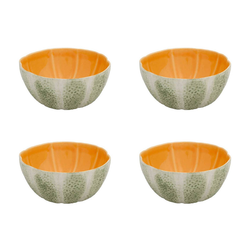 Bordallo Pinheiro melon salad bowl set of 4, orange interior and speckled green exterior
