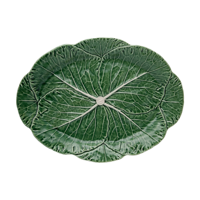 Bordallo Pinheiro cabbage leaf oval platter in green with raised leaf veins