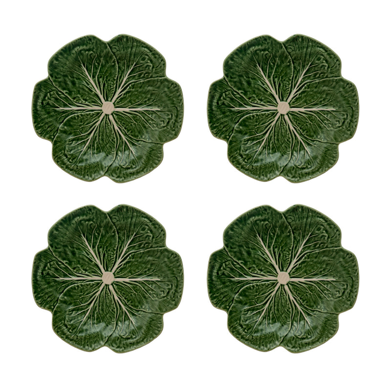 Bordallo Pinheiro cabbage-shaped set of four green dinner plates with leaf ridges