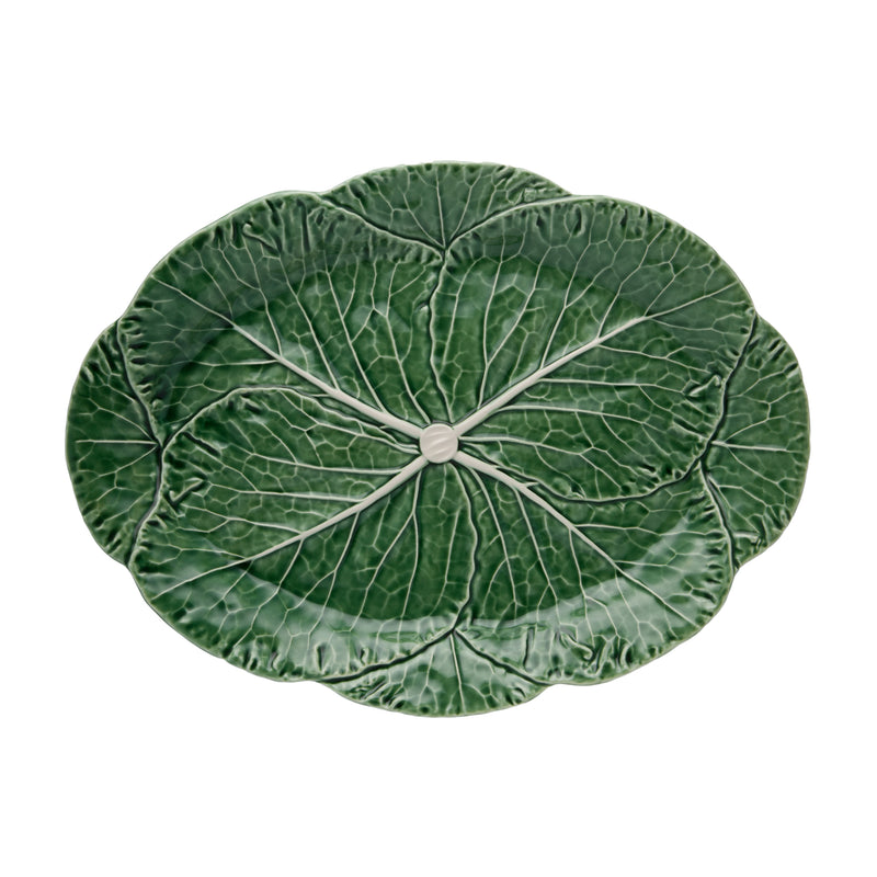 Bordallo Pinheiro cabbage leaf oval platter, green with raised vein detail