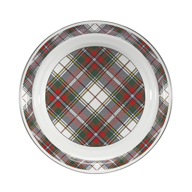 Large serving tray with round Highland plaid border and tartan center