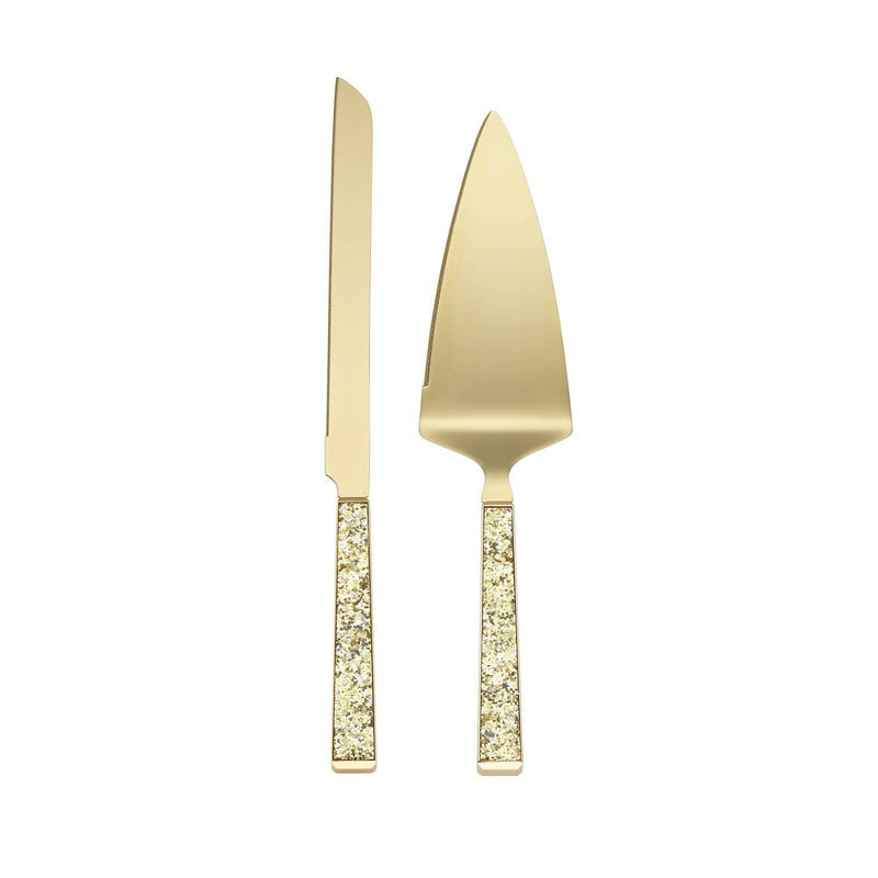 Gold dessert knives with glitter handles, two-piece set