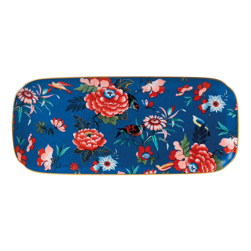 Wedgwood Paeonia Blush sandwich tray, blue floral pattern with gold rim