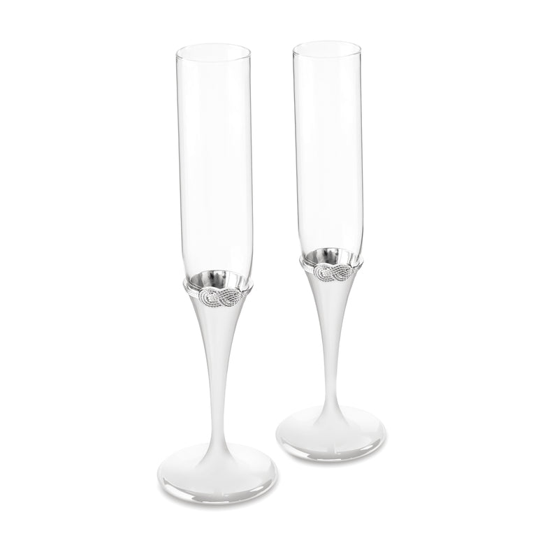 Vera Wang for Wedgwood Infinity toasting flutes: two clear champagne glasses with etched bowls