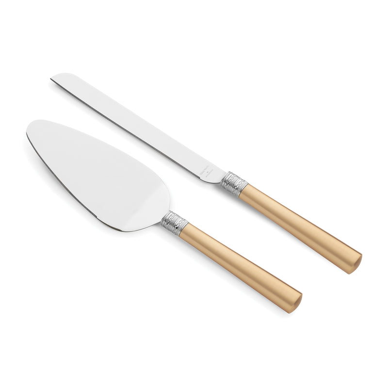 Vera Wang cake knife and server set with gold-tone handles and silver blades