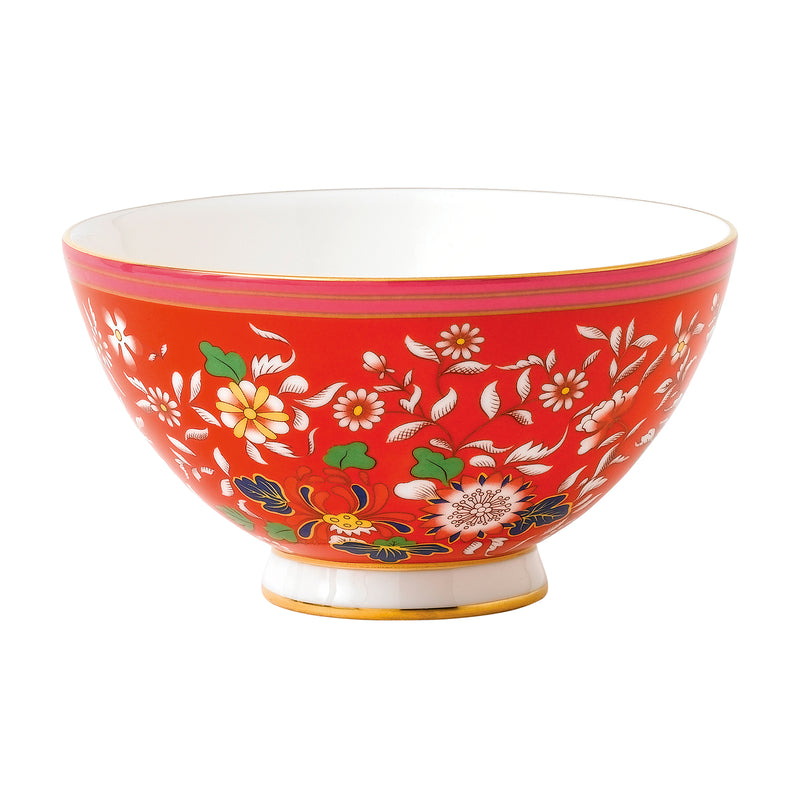 Wedgwood Wonderlust Crimson Jewel Bowl, red floral pattern ceramic with gold rim