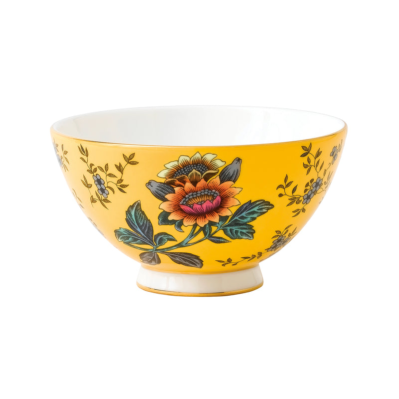 Wedgwood Wonderlust yellow Tonquin bowl with large multicolor flower illustration
