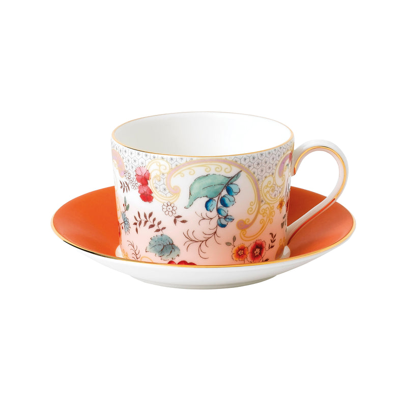 Wedgwood teacup and saucer set with rococo floral and butterfly design