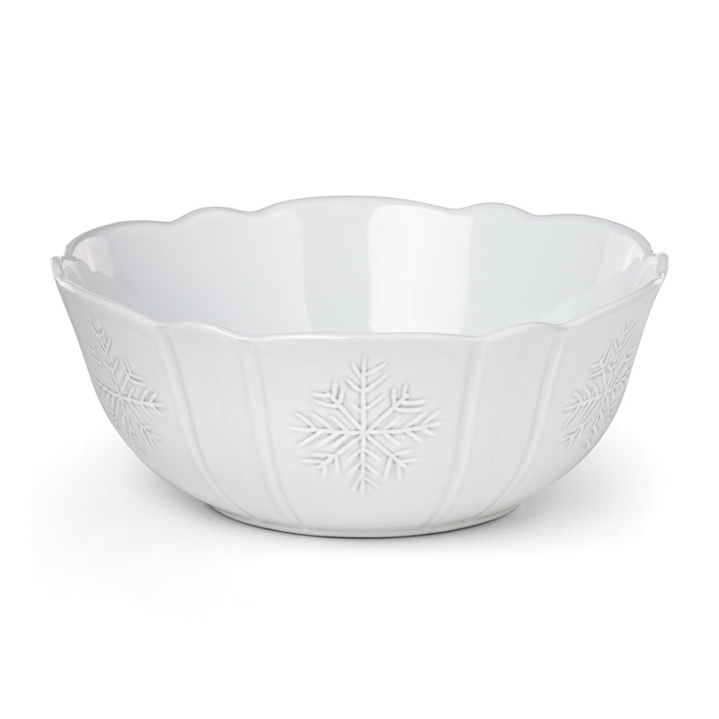 White carved serving bowl with snowflake relief, Lenox Alpine pattern